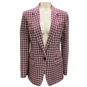 BURBERRY BURGUNDY CHECK COTTON BLAZER JACKET
